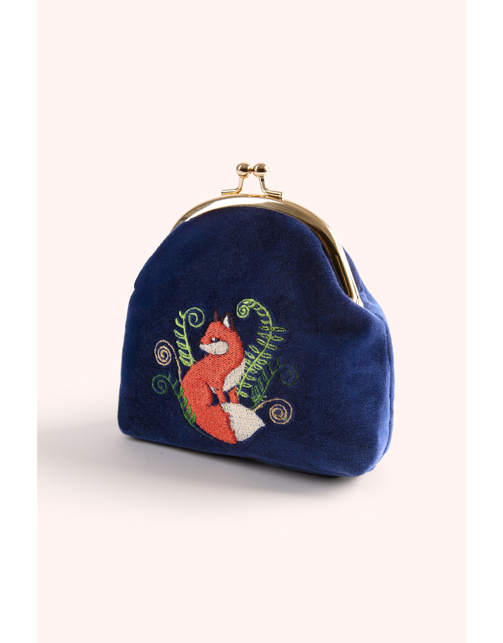 Powder Design Velvet Coin Purse - Elegant Fox