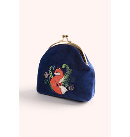 Powder Design Velvet Coin Purse - Elegant Fox