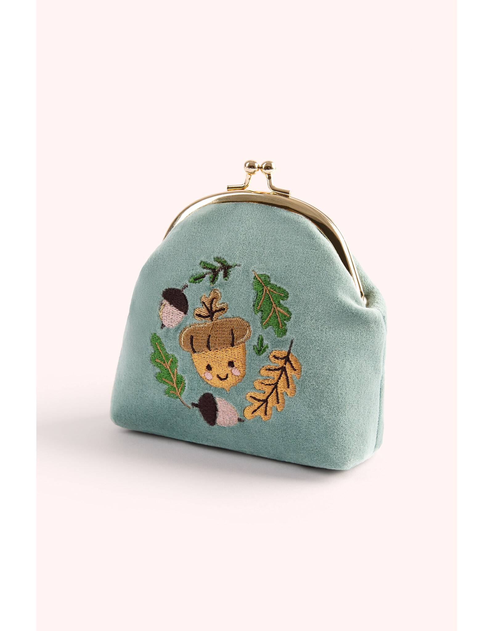 Powder Design Velvet Coin Purse - Happy Acorn