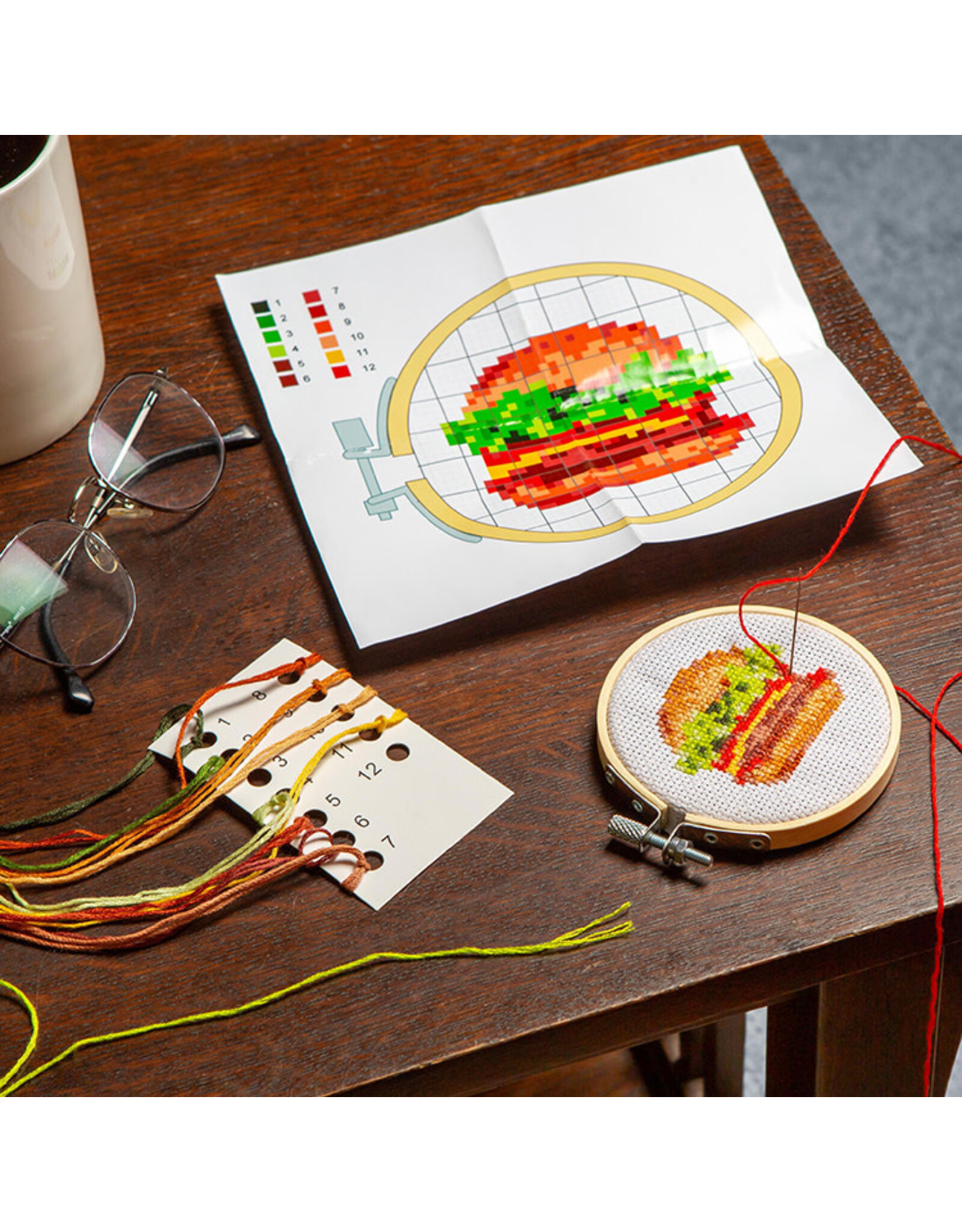 Mini Cross-Stitch Embroidery Kit - Burger