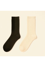 Pika & Bear "D'Arby" Wool Blend Cable Knit Crew Socks In Cream & Black