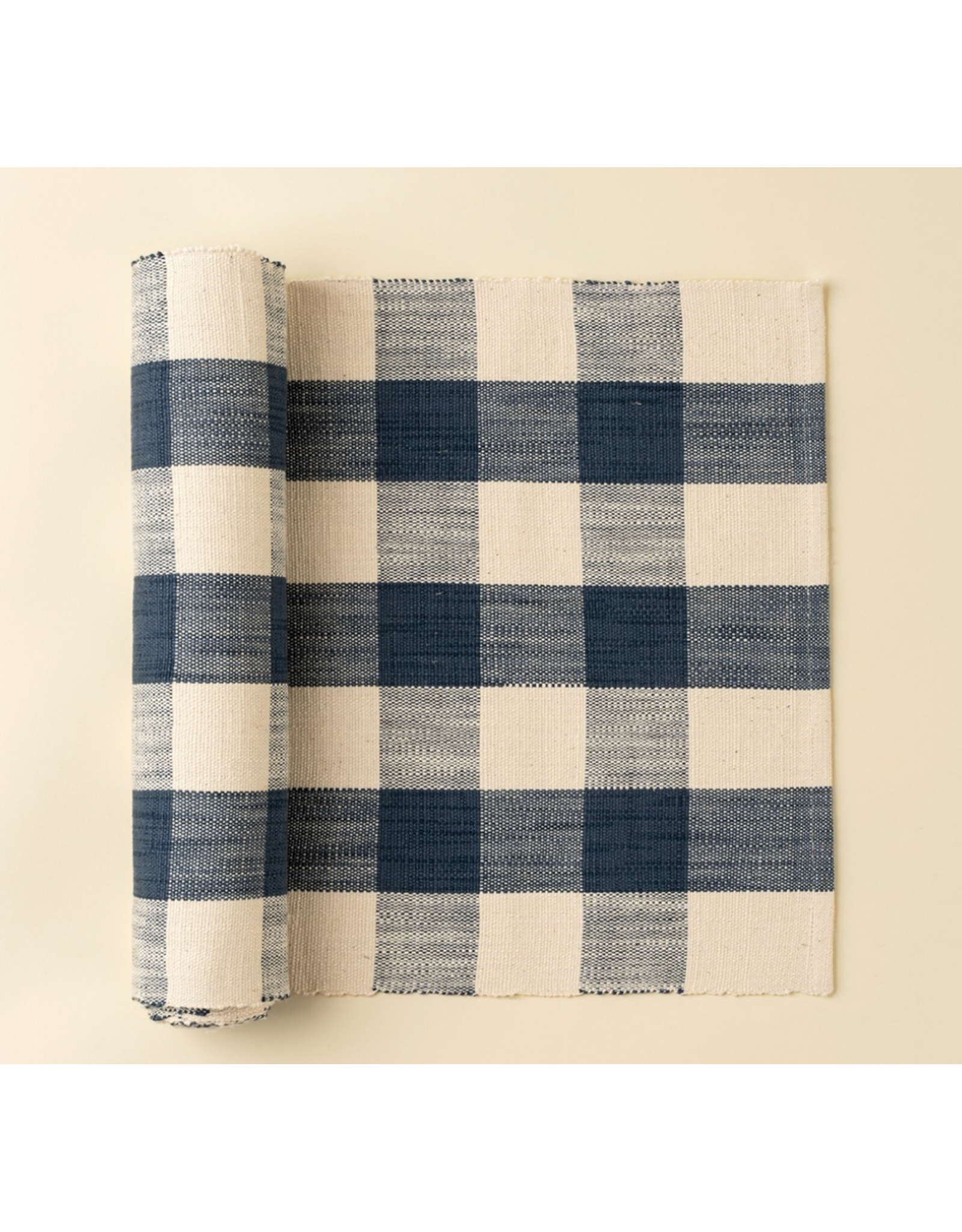 Grace Gingham Table Runner - Dark Blue -108"L