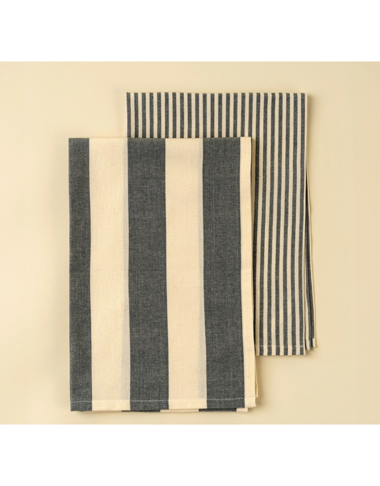 Hampton Stripe Tea Towels S/2, Slate Grey