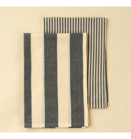 Hampton Stripe Tea Towels S/2, Slate Grey