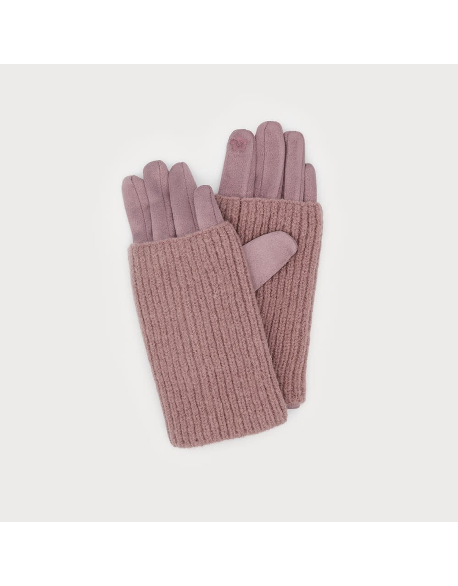 Ribbed Wrist-Warmer Faux Suede Gloves -