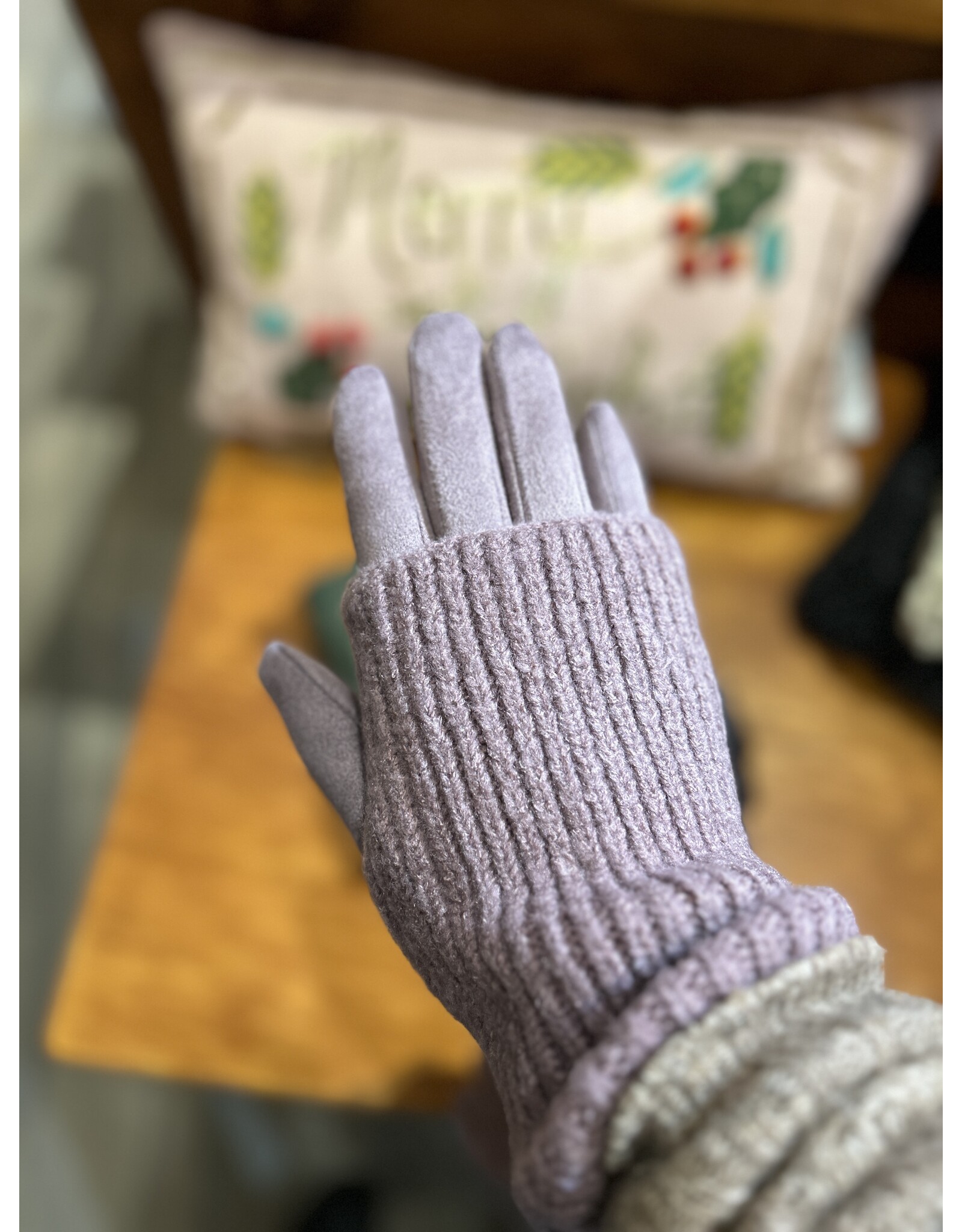 Ribbed Wrist-Warmer Faux Suede Gloves -