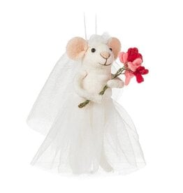 Bride Mouse Ornament with Flowers