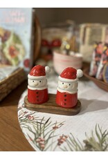 Santa Salt & Pepper w/Wood Tray