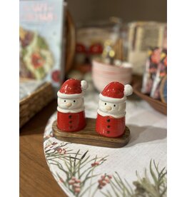 Santa Salt & Pepper w/Wood Tray