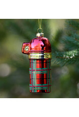Glass Thermos Ornament with Plaid Pattern