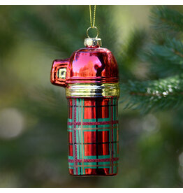 Glass Thermos Ornament with Plaid Pattern