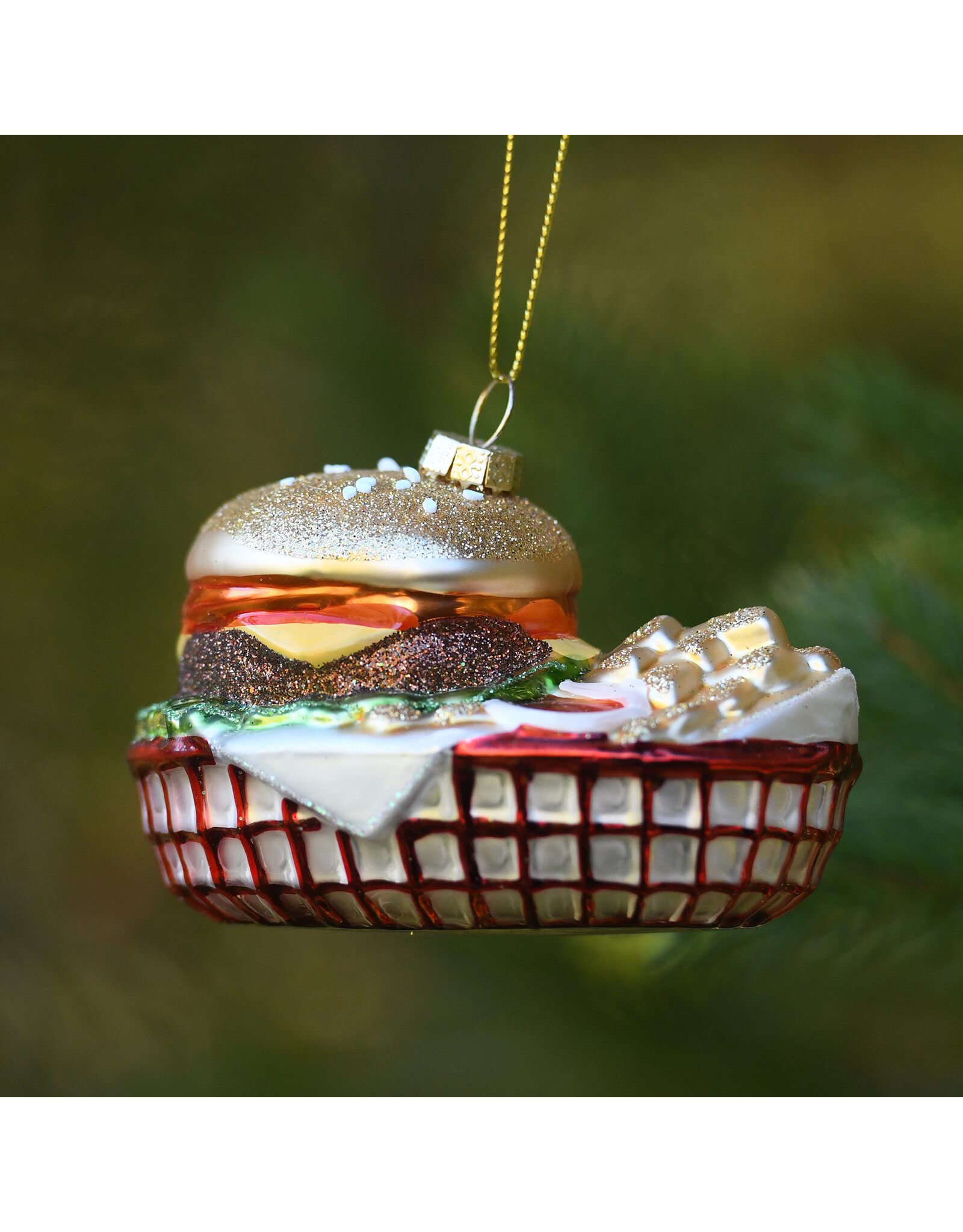 Glass Burger Combo in Basket Ornament