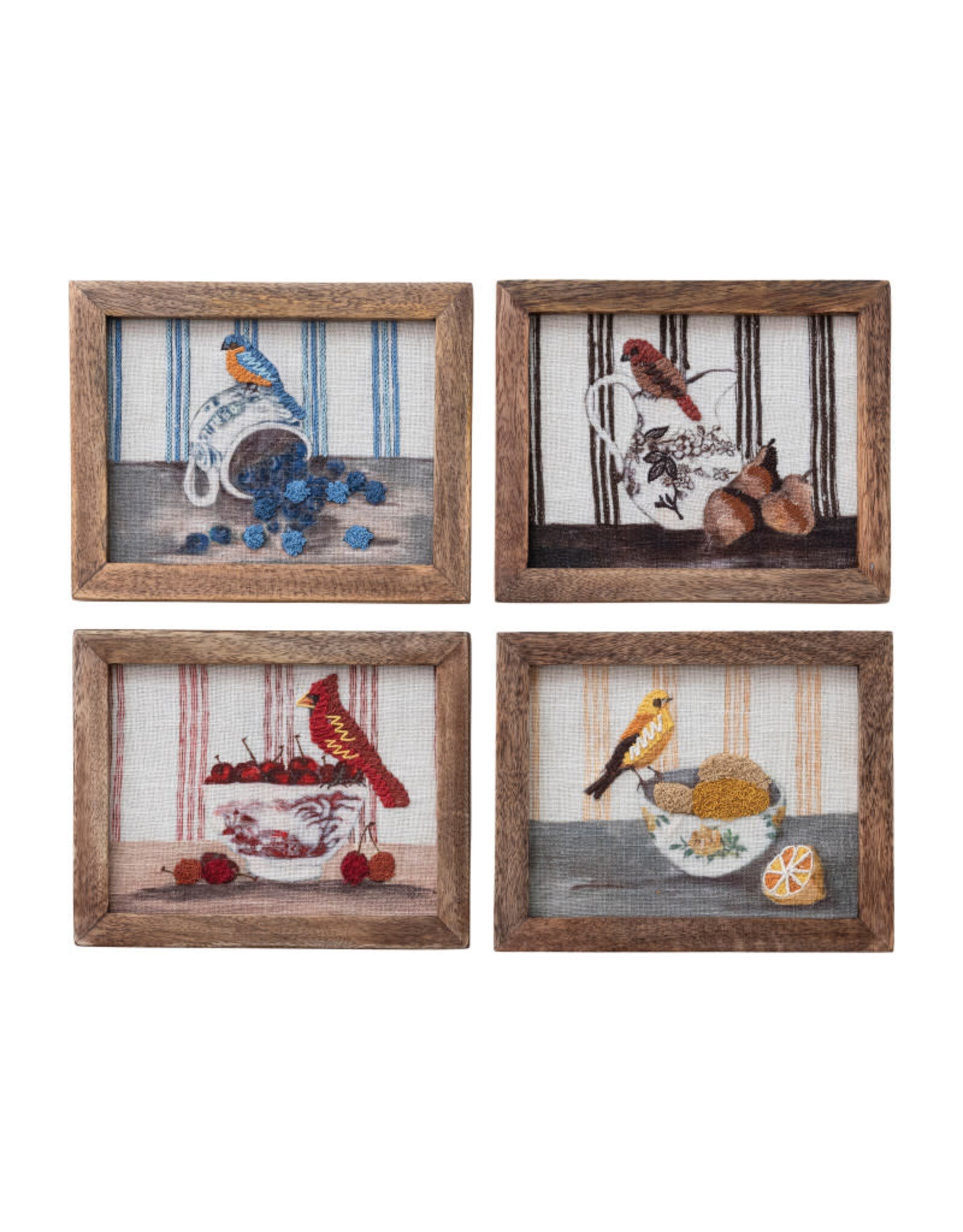 Wood Framed Bird Embroidered Wall Decor