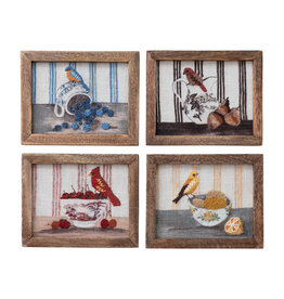 Wood Framed Bird Embroidered Wall Decor