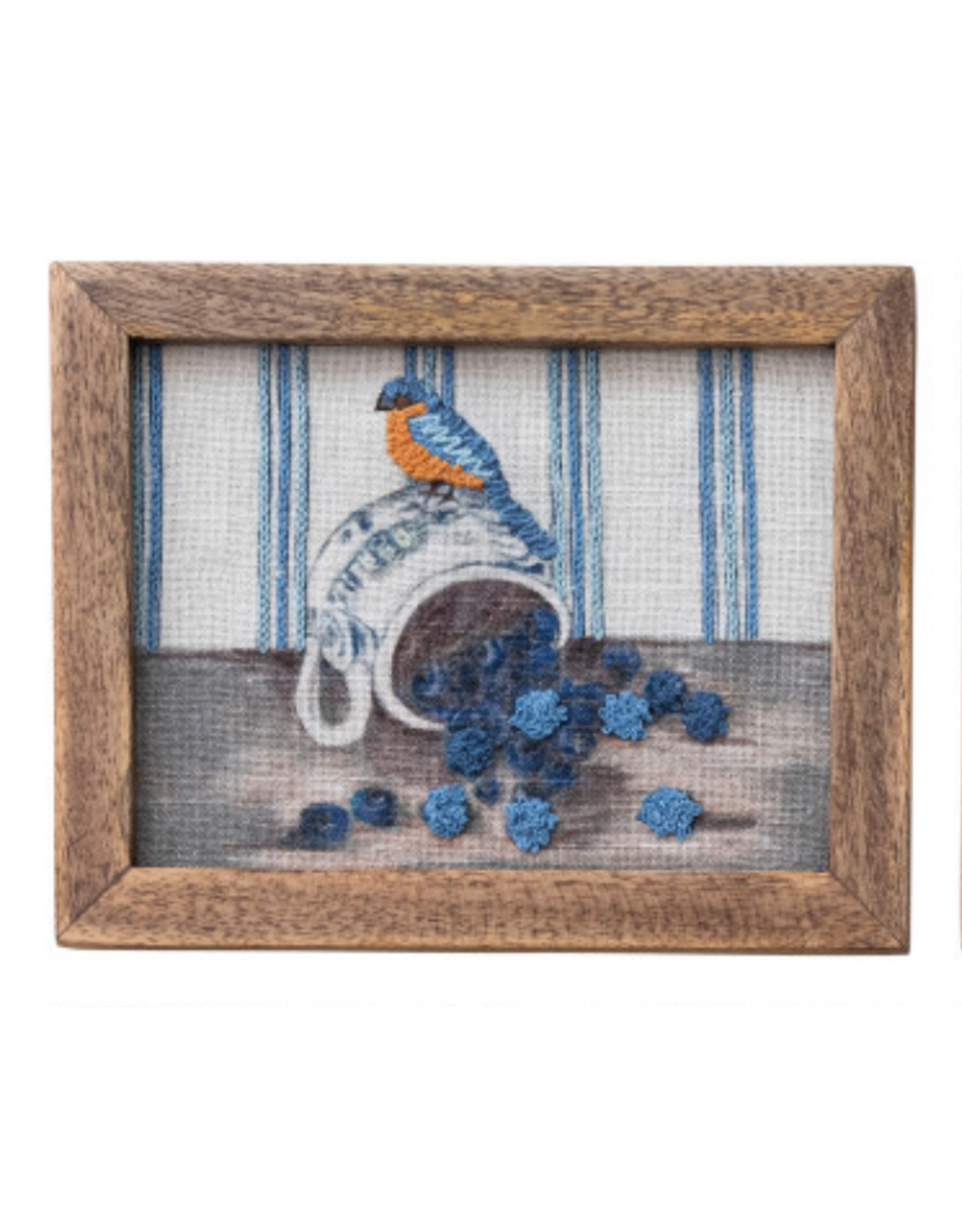 Wood Framed Bird Embroidered Wall Decor