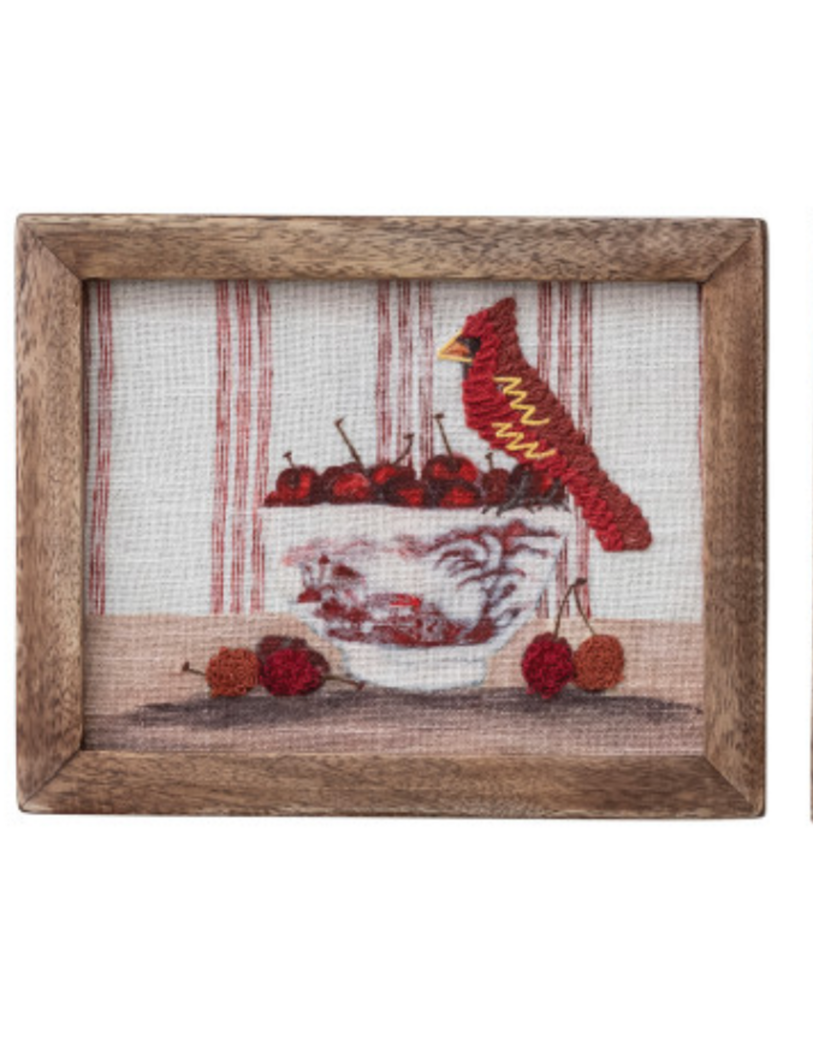 Wood Framed Bird Embroidered Wall Decor