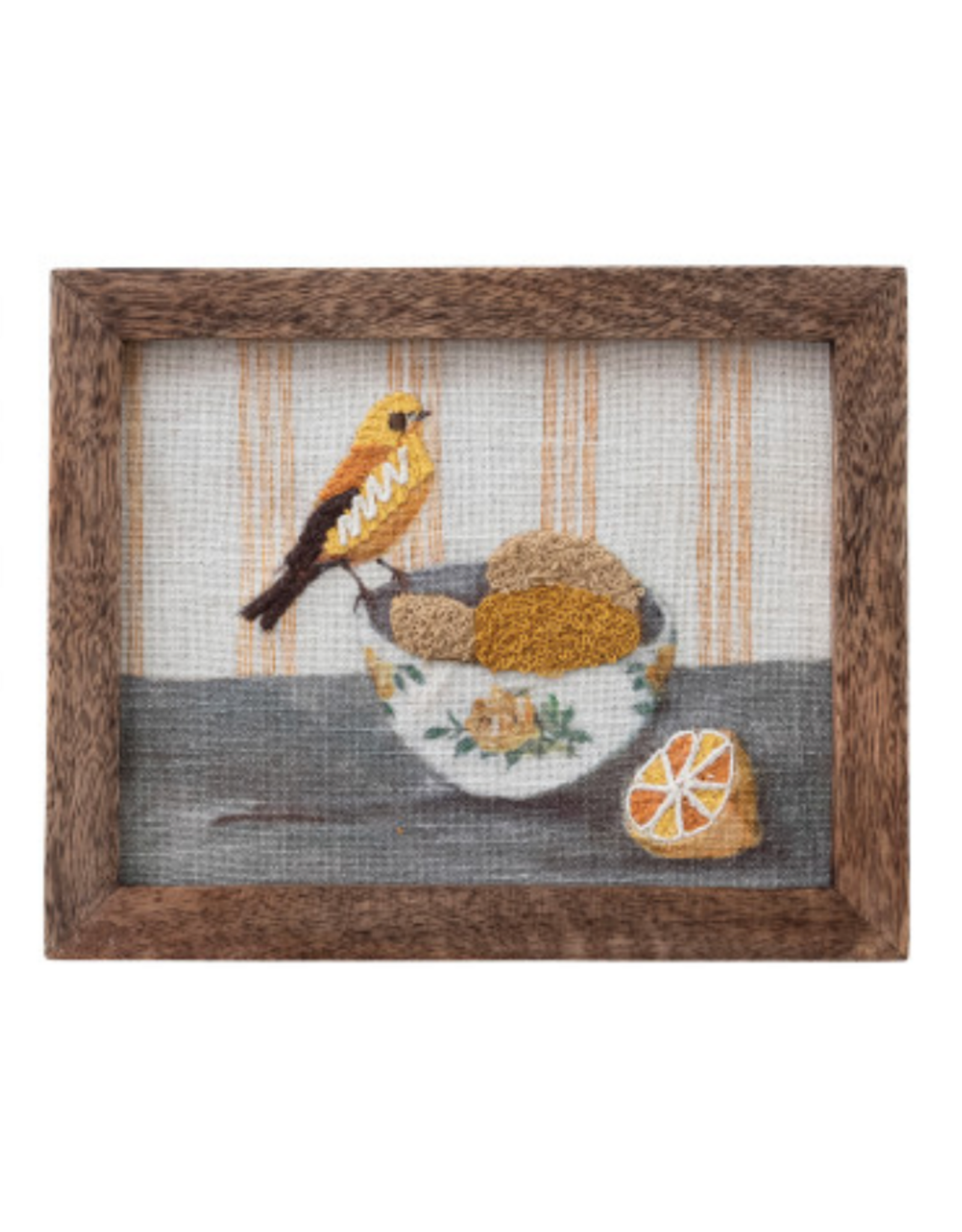 Wood Framed Bird Embroidered Wall Decor