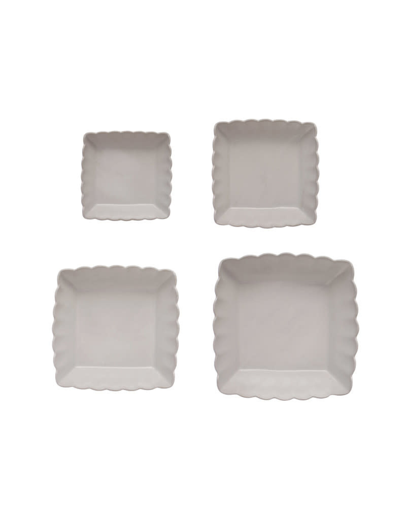 White Stoneware Scalloped Serving Dishes -