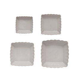 White Stoneware Scalloped Serving Dishes -