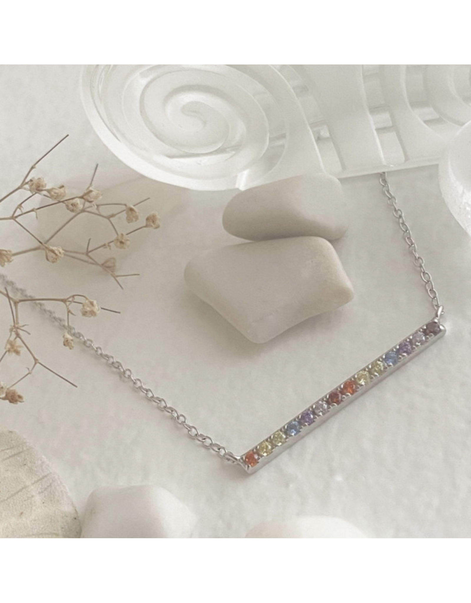 Pika & Bear Stonewall Rainbow Crystal Bar Necklace