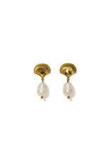 Shell & Pearl Drop Earrings - Gold
