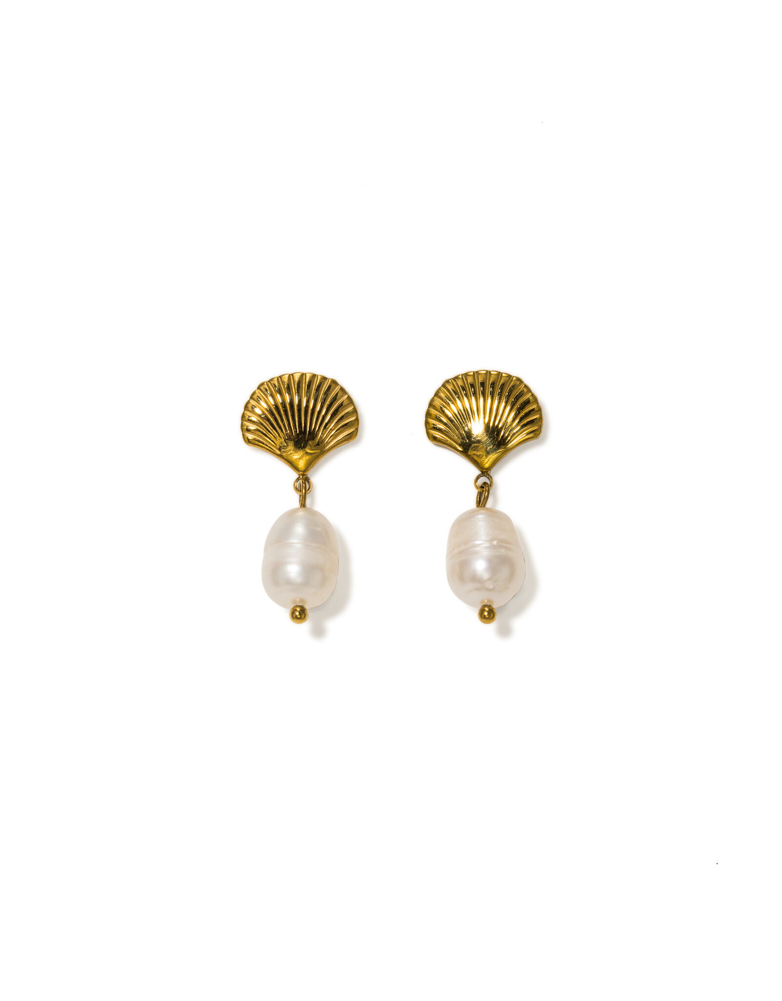 Shell & Pearl Drop Earrings - Gold