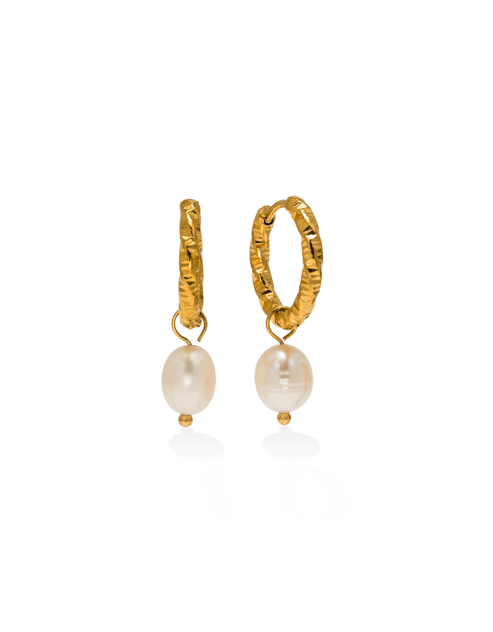Venus Pearl Drop Hoop Earrings - Gold
