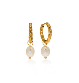 Venus Pearl Drop Hoop Earrings - Gold