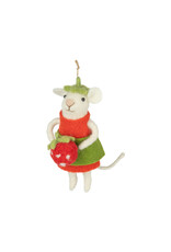 Option 2 White Felt Mouse Ornament With Strawberry