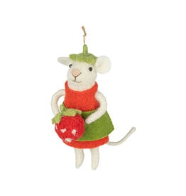 Option 2 White Felt Mouse Ornament With Strawberry