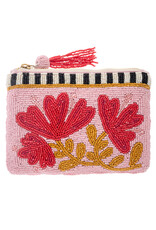 Beaded Carryall Pink Floral Pouch