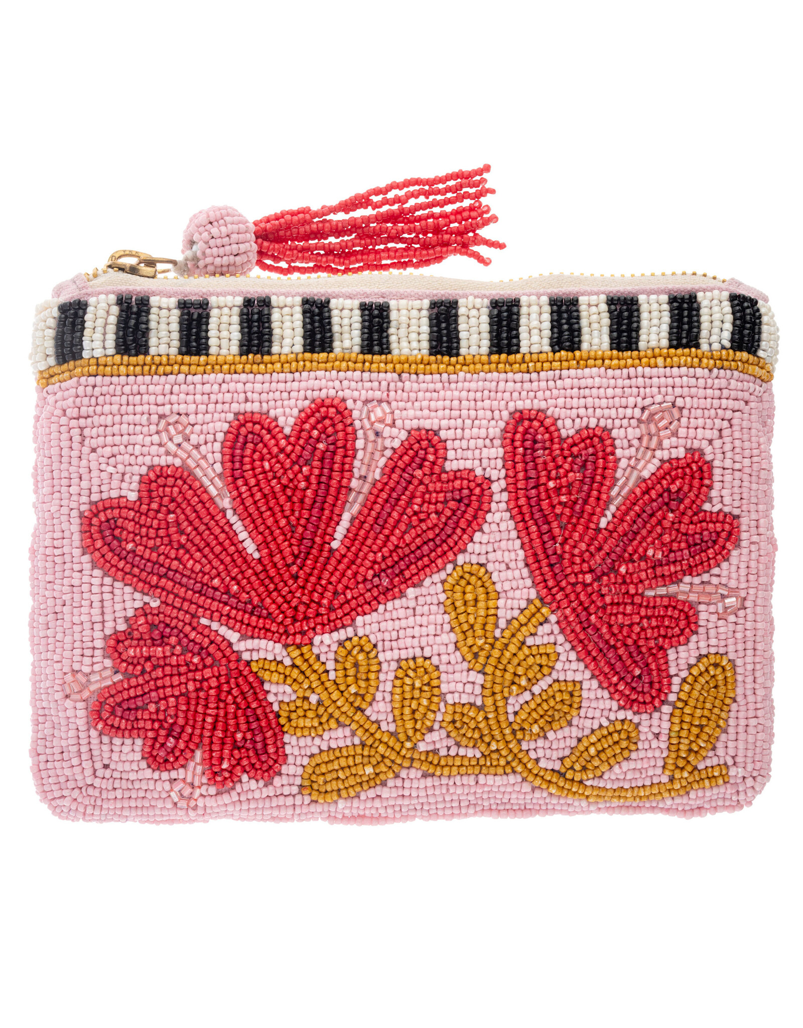 Beaded Carryall Pink Floral Pouch