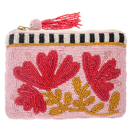 Beaded Carryall Pink Floral Pouch