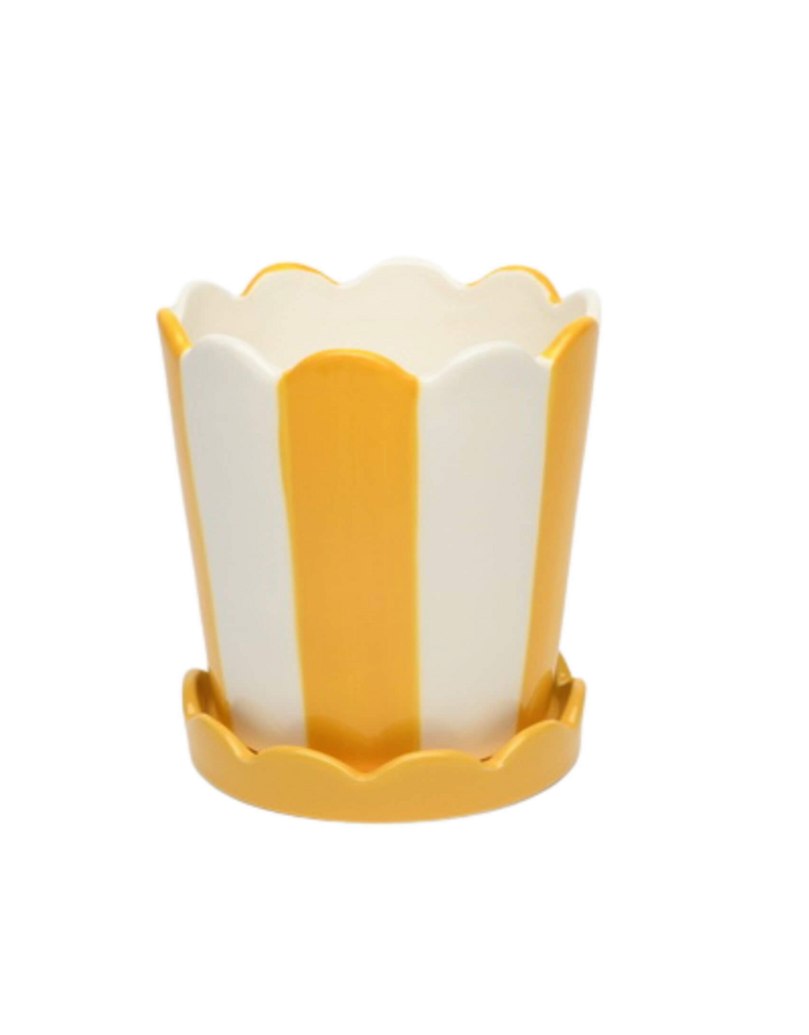 White and Yellow Striped Planter Pot - SM