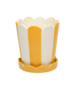 White and Yellow Striped Planter Pot - SM