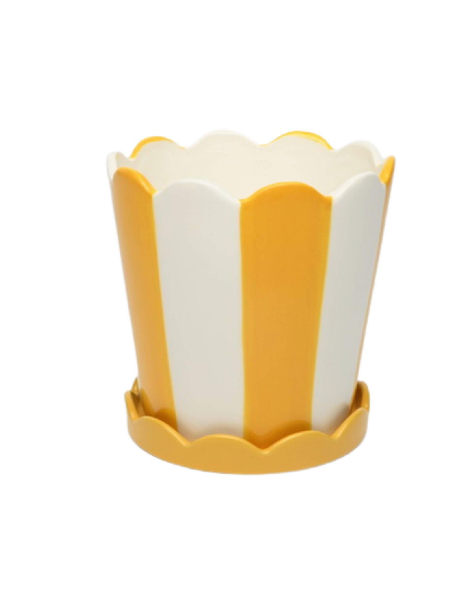 White and Yellow Striped Planter Pot - LG