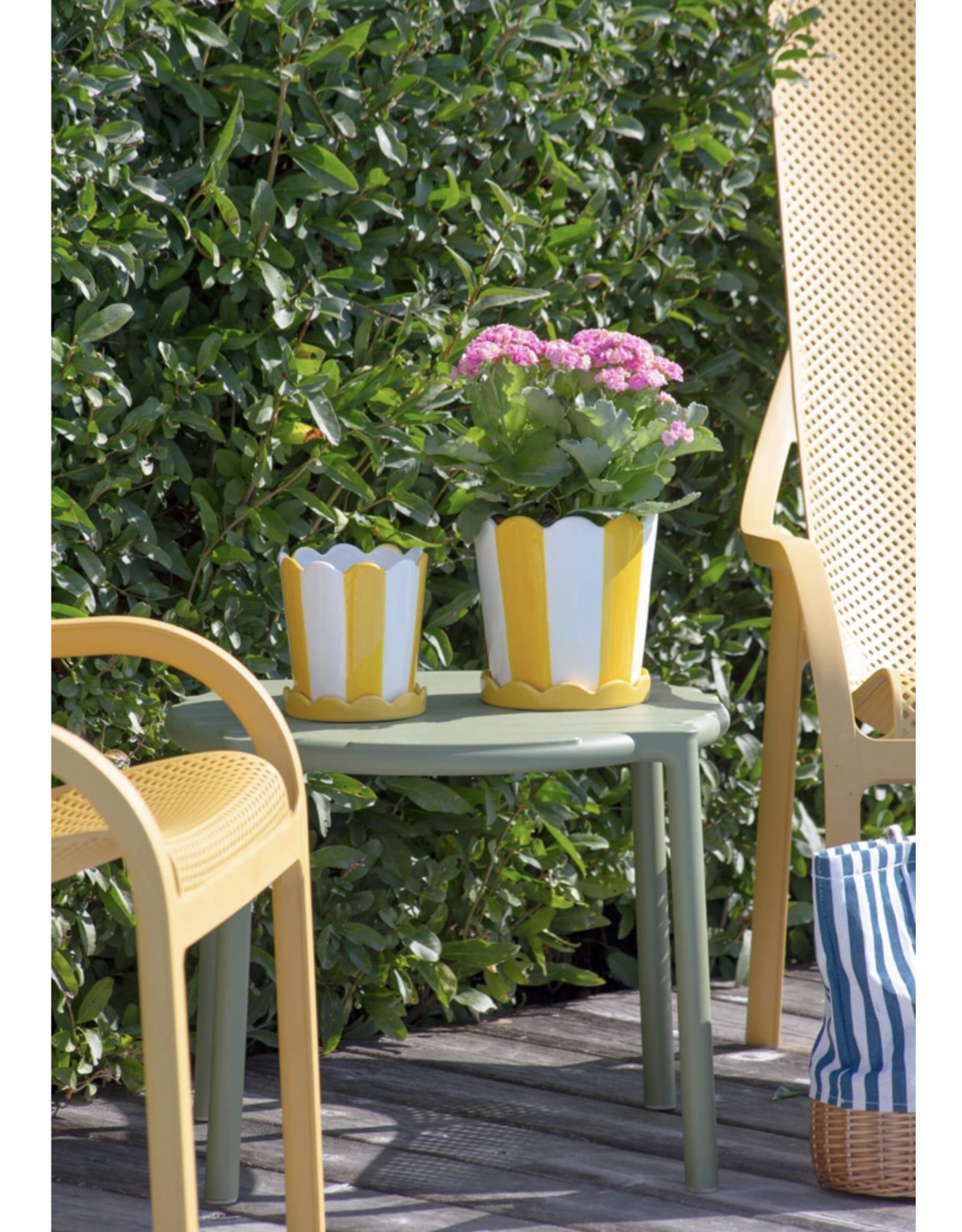 White and Yellow Striped Planter Pot - LG