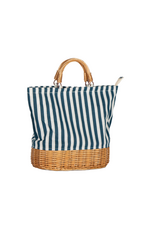 Oval Willow Base Insulated Picnic Bag - Blue Stripes