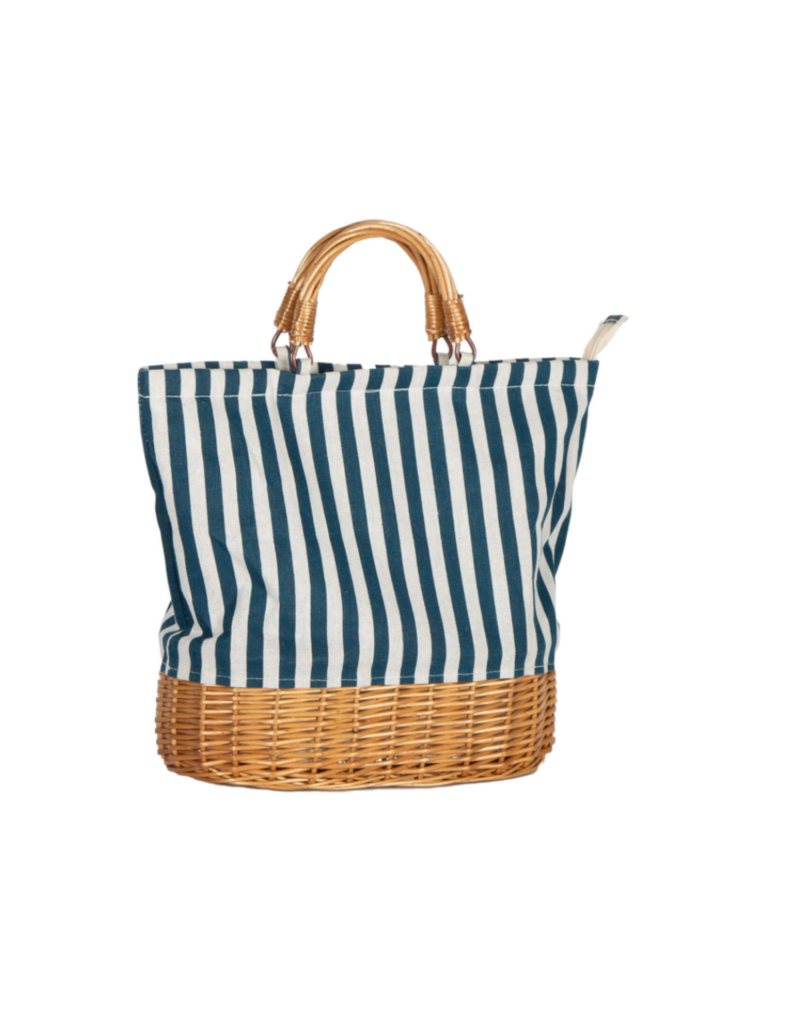 Oval Willow Base Insulated Picnic Bag - Blue Stripes
