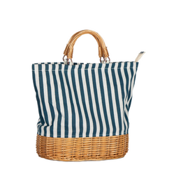 Oval Willow Base Insulated Picnic Bag - Blue Stripes