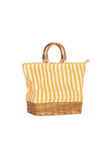 Rectangular Willow Base Insulated Picnic Bag - Yellow/Orange Stripes