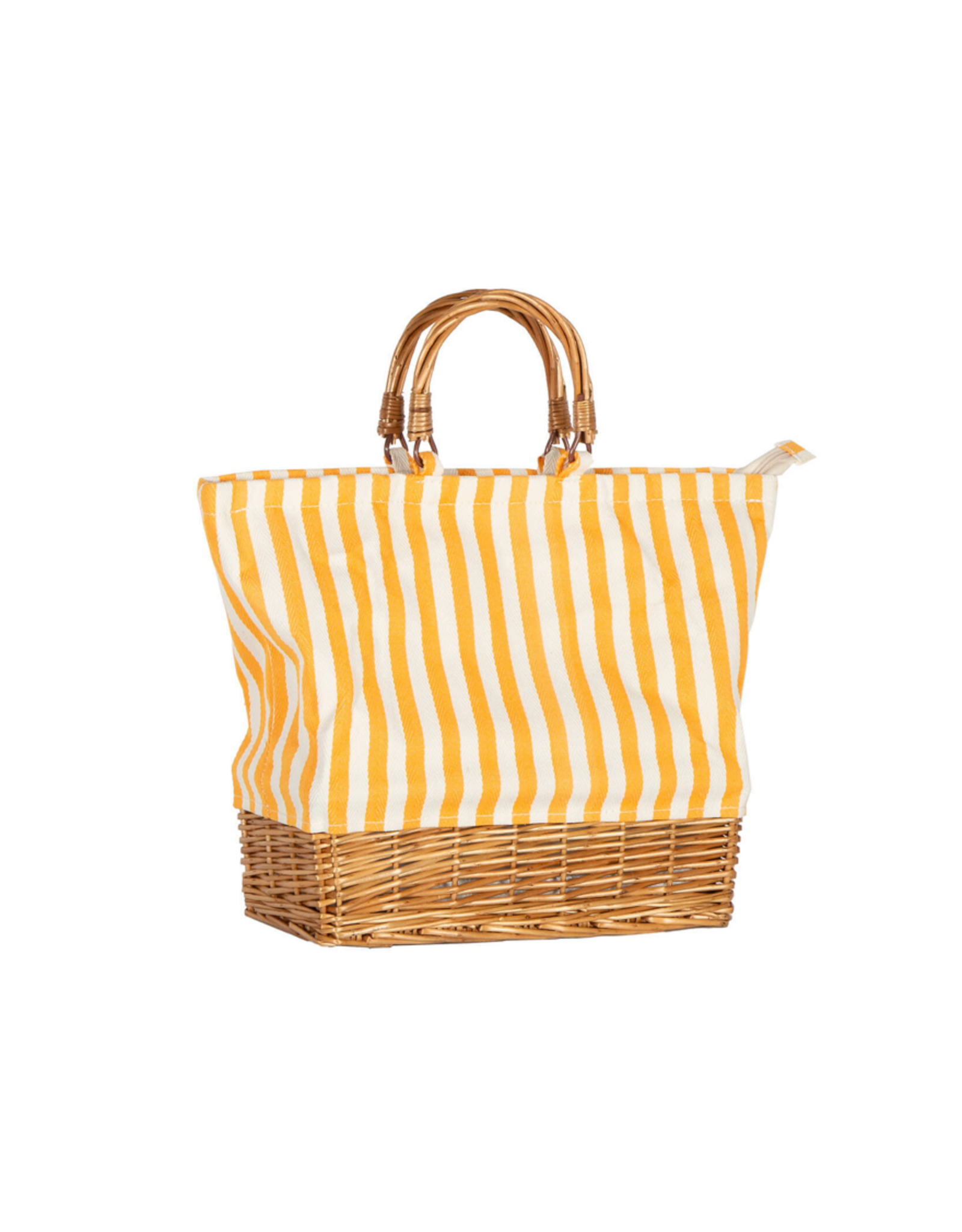 Rectangular Willow Base Insulated Picnic Bag - Yellow/Orange Stripes