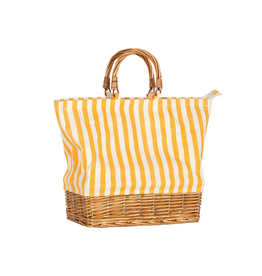 Rectangular Willow Base Insulated Picnic Bag - Yellow/Orange Stripes