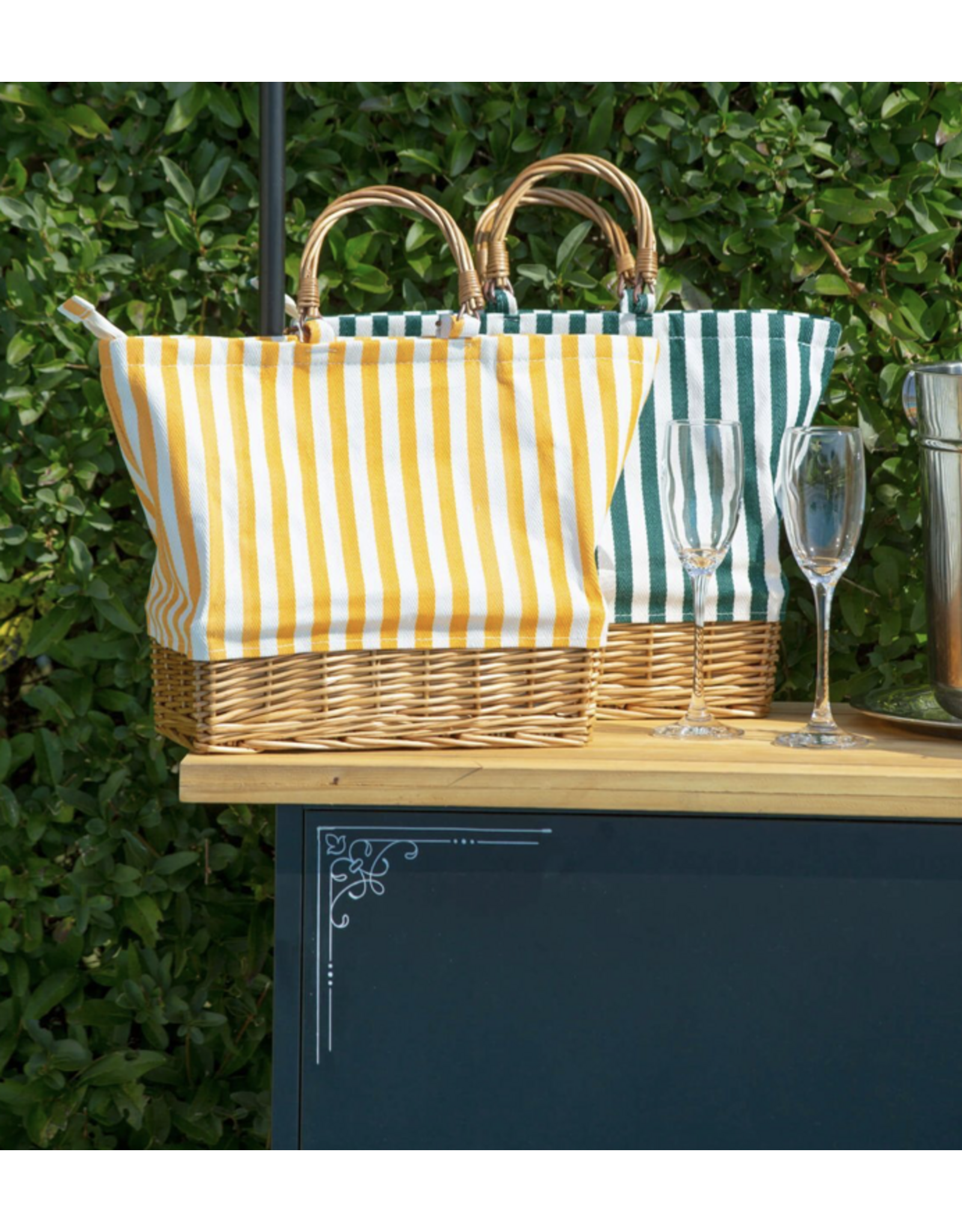 Rectangular Willow Base Insulated Picnic Bag - Yellow/Orange Stripes