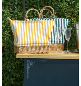 Rectangular Willow Base Insulated Picnic Bag - Green Stripes