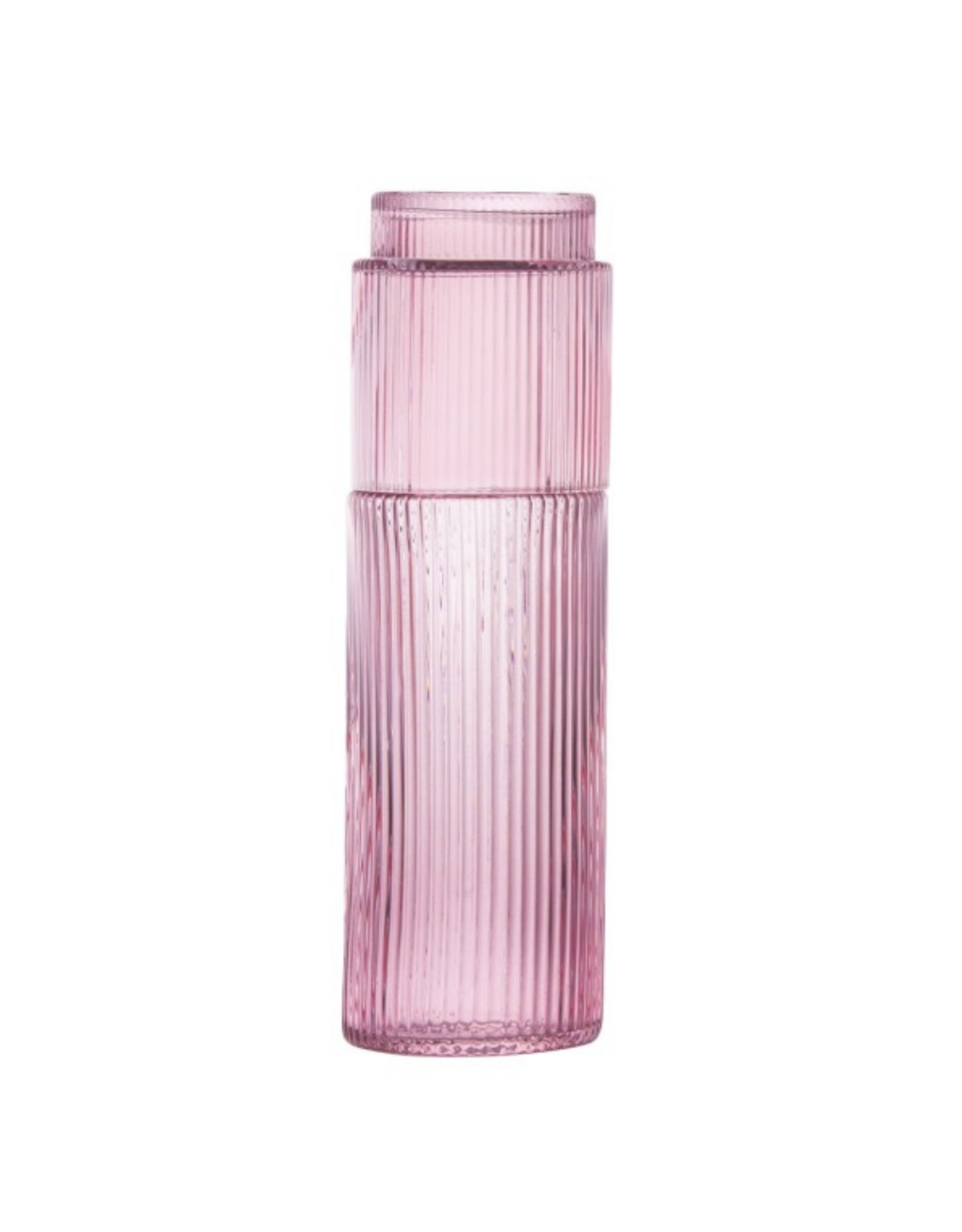 Ribbed Pink Deskside Carafe and Glass