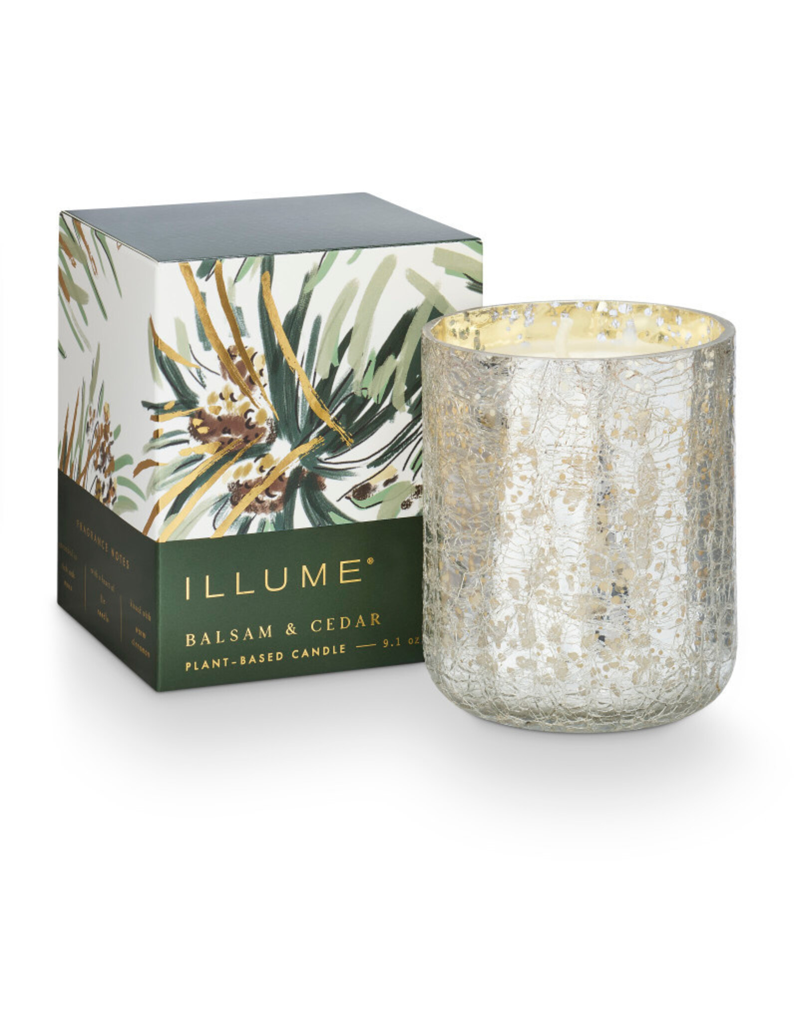 Illume Balsam & Cedar Small Boxed Crackle Glass Candle