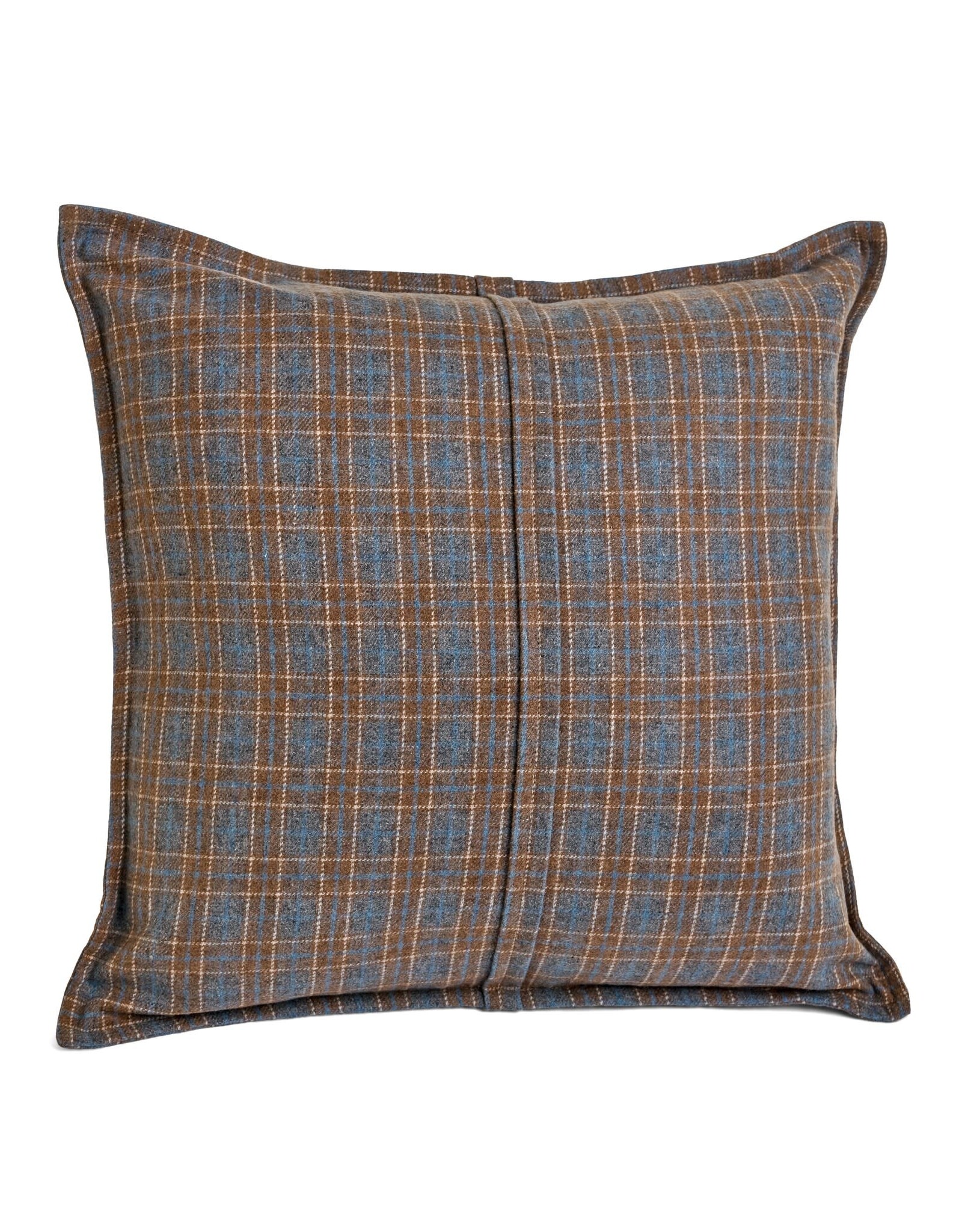 Brown & Blue Wool Check Pillow 17x17