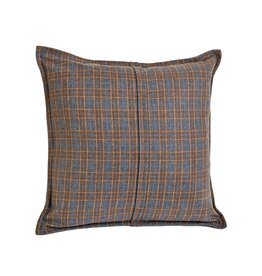 Brown & Blue Wool Check Pillow 17x17