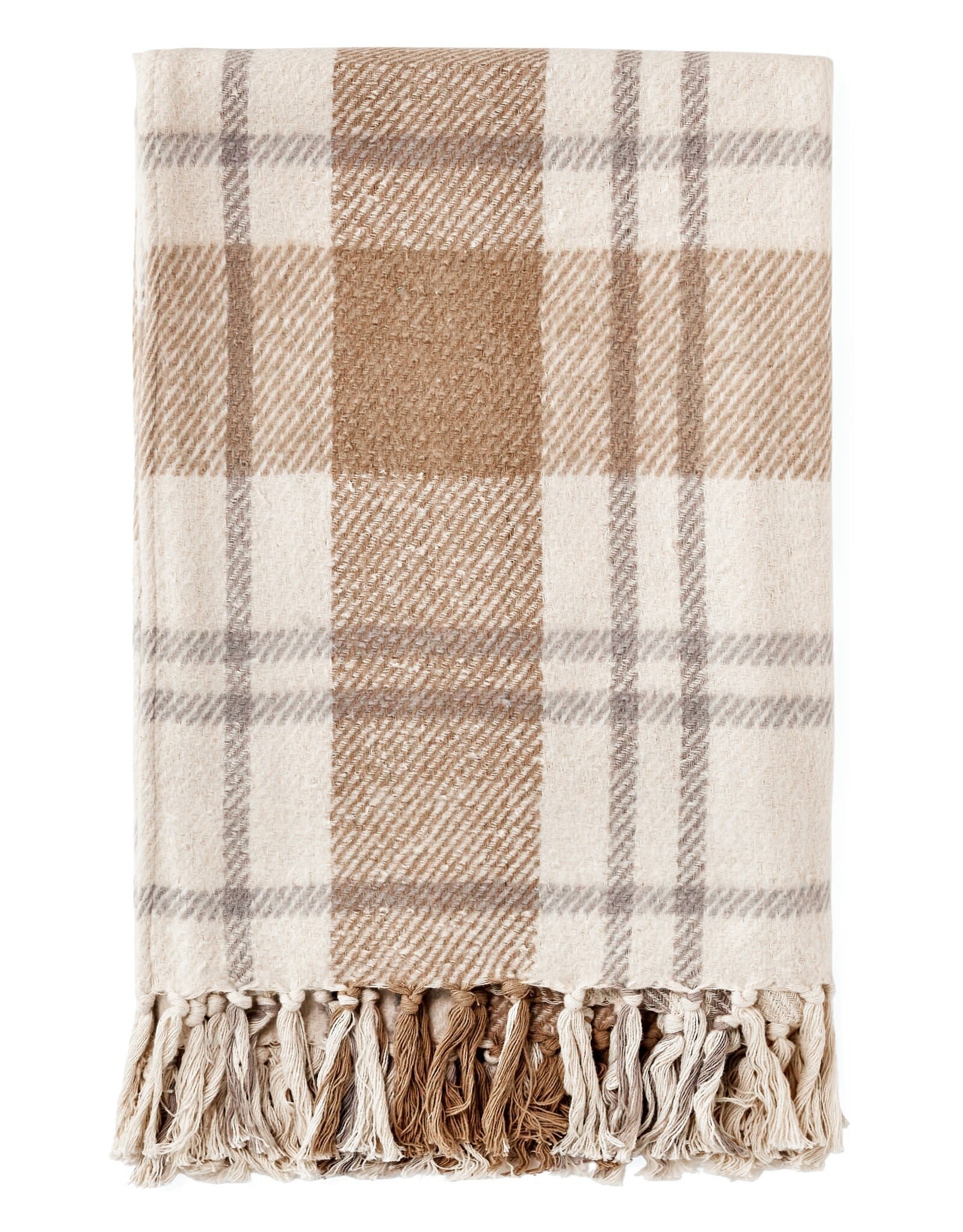Beige Check Brushed Cotton Throw
